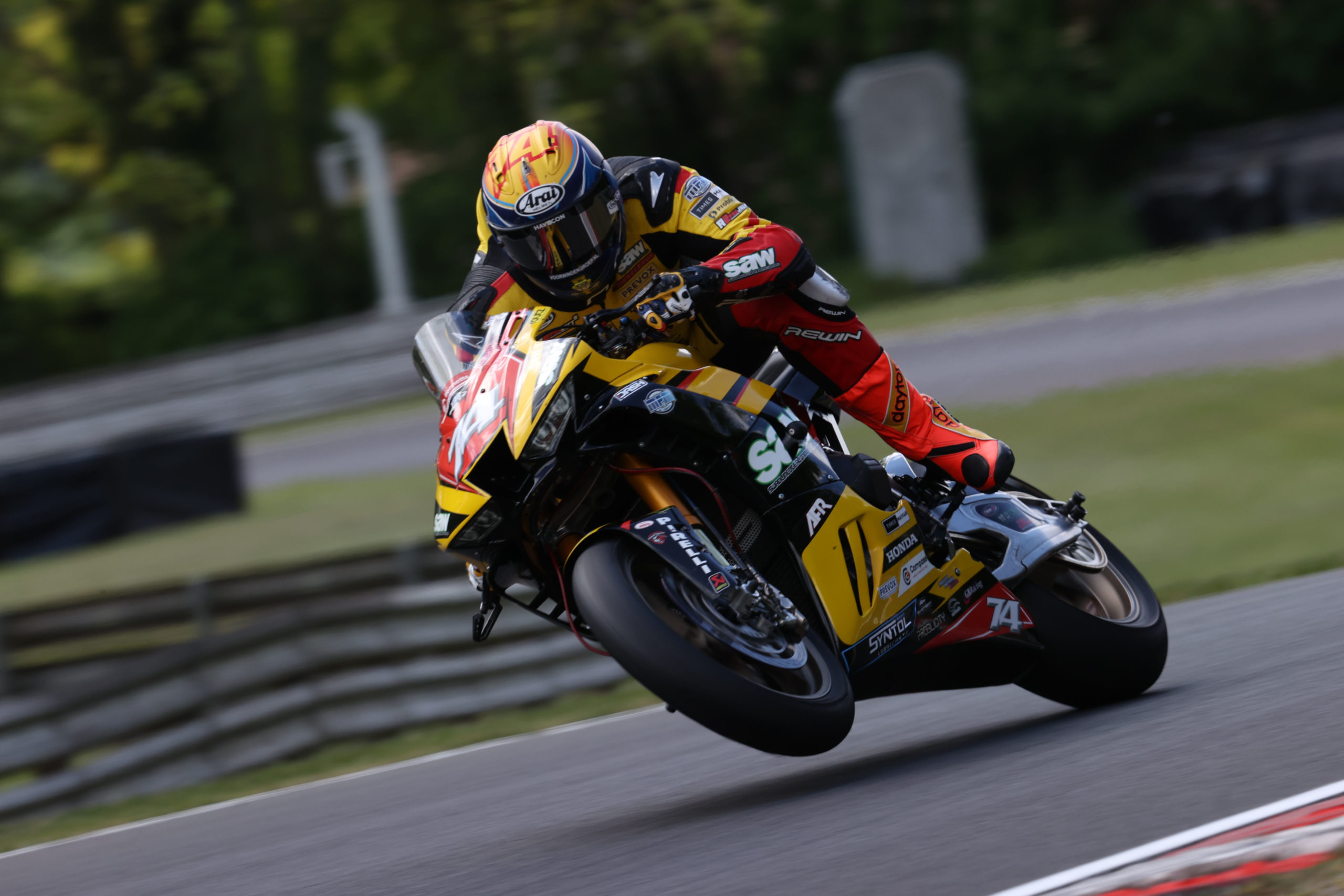 Motorcycle racer Jaimie van Sikkelerus competing in the British Superbike Championship after recovering from injuries with Nano CellCare therapy